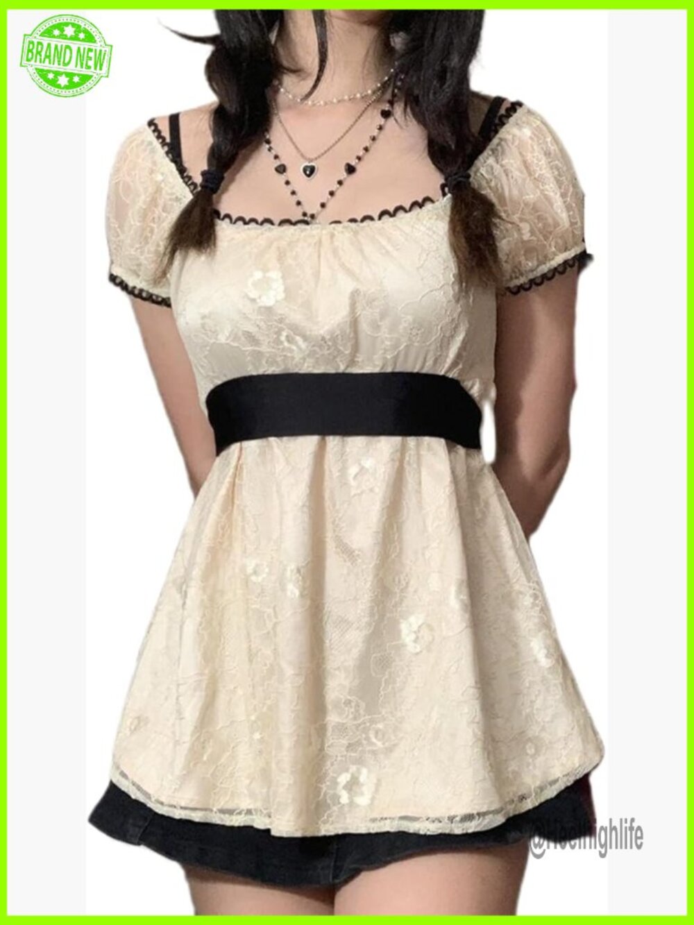 Fairy Grunge Lace Floral Babydoll Tunic Top Short Sleeve Y2K Aesthetic